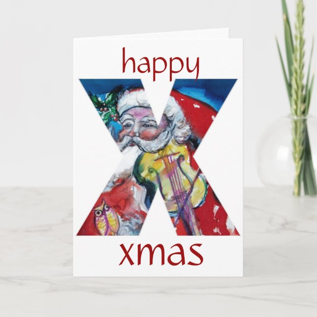 CARTES POUR FÊTES ANNUELLES PÈRE NOËL AVEC MONOGRAMME VIOLIN (Devant)