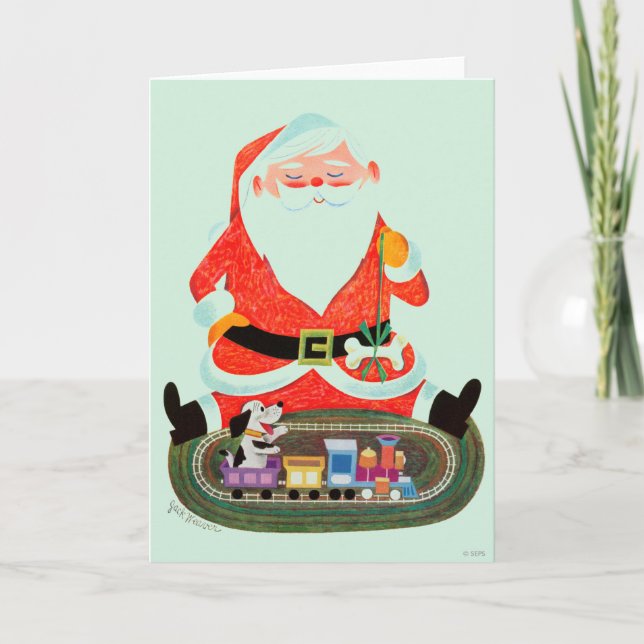 Cartes Pour Fêtes Annuelles Père Noël avec train (Devant)