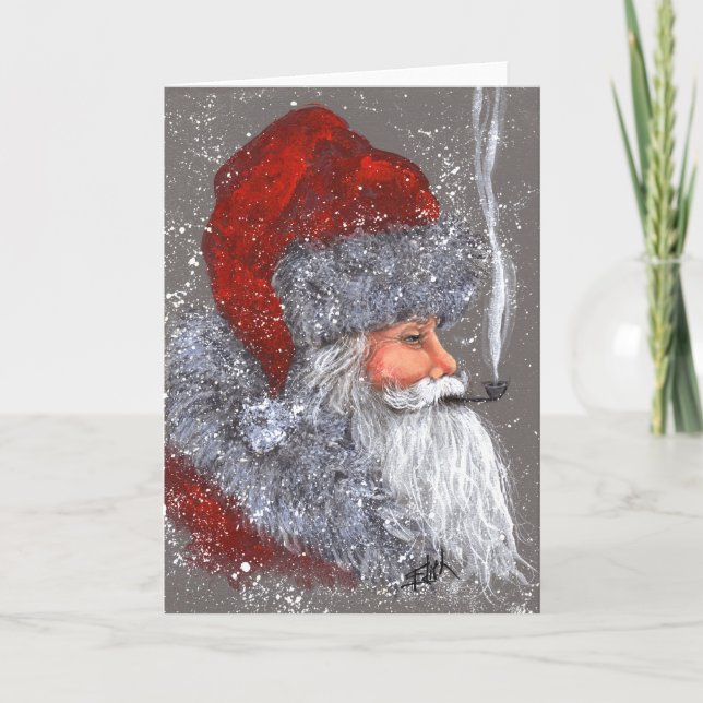 CARTES POUR FÊTES ANNUELLES PÈRE NOËL AVEC UN PIPE (Devant)
