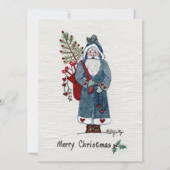 Cartes Pour Fêtes Annuelles Père Noël avec voeux d'arbre Joyeux Noël (Devant)