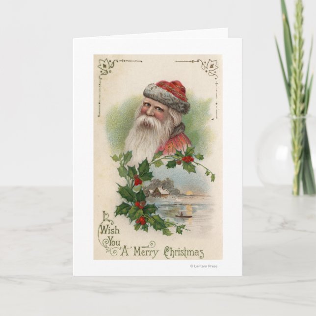Cartes Pour Fêtes Annuelles Père Noël avec vue sur le lac (Devant)