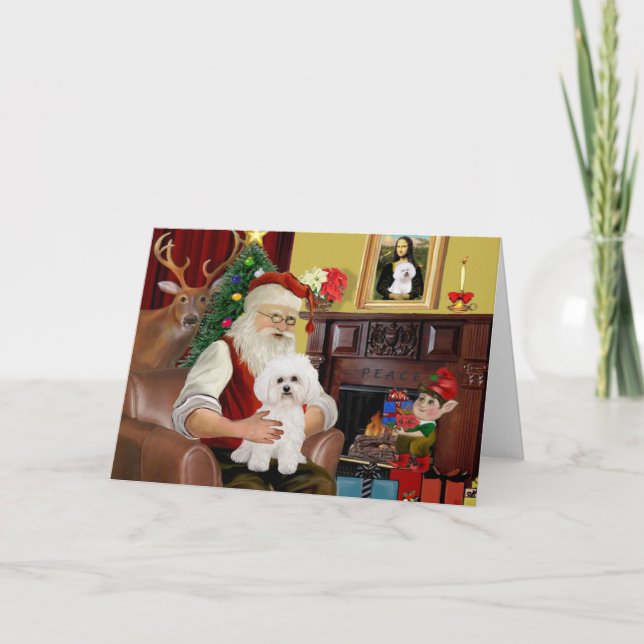 Cartes Pour Fêtes Annuelles Père Noël Bichon Frise #2 (Devant)