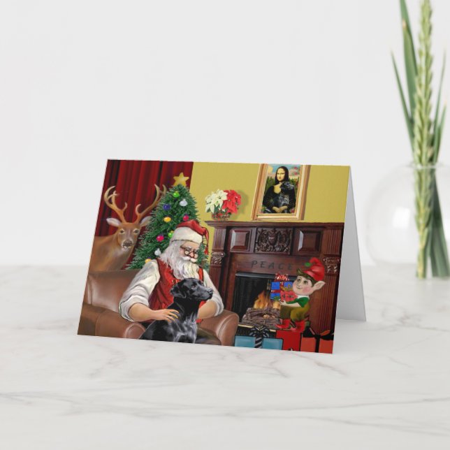 Cartes Pour Fêtes Annuelles Père Noël Black Labrador (Devant)
