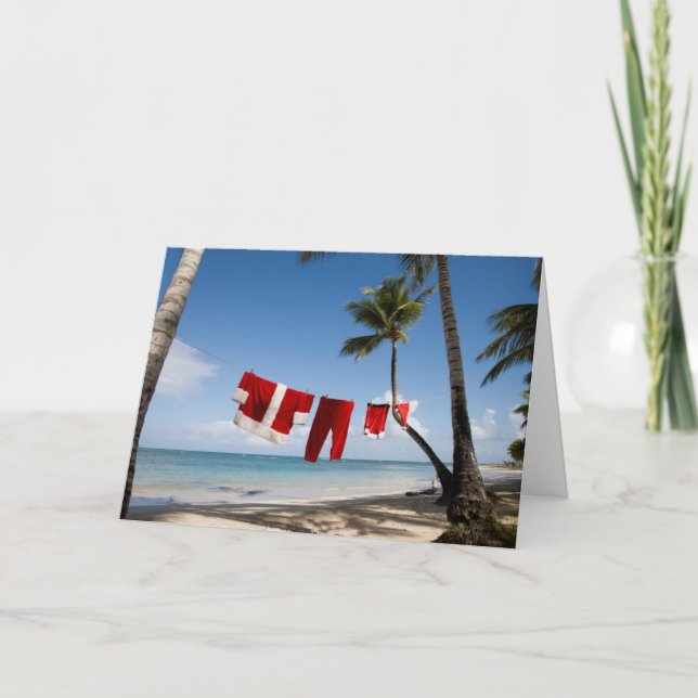 Cartes Pour Fêtes Annuelles Père Noël Blanchisserie Sur Plage (Devant)