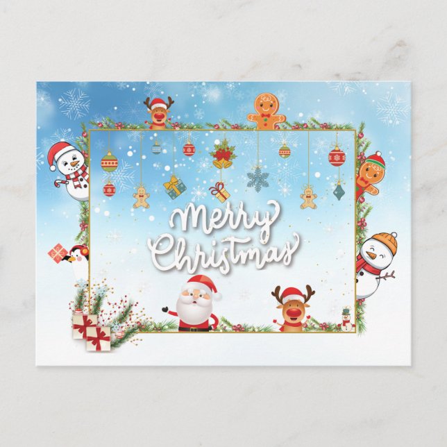Cartes Pour Fêtes Annuelles Père Noël, Bonhomme de neige Joyeux Noël (Devant)