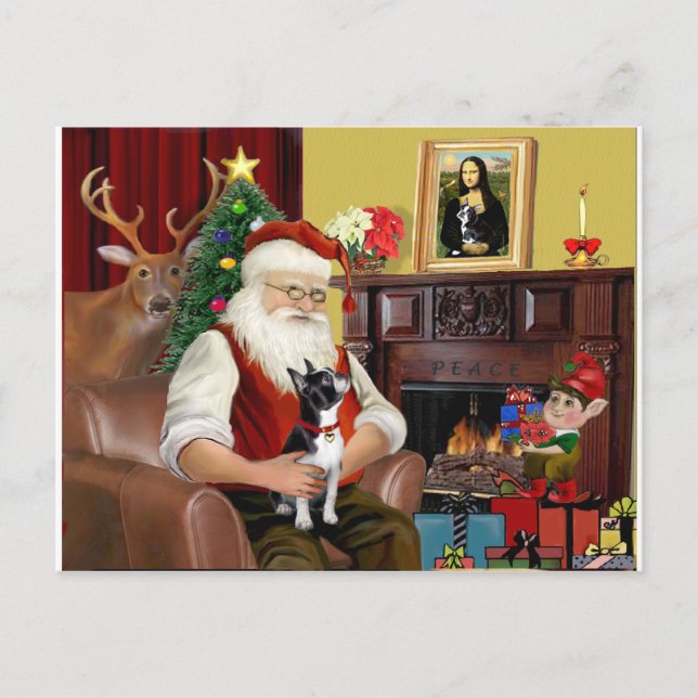 Cartes Pour Fêtes Annuelles Père Noël Boston Terrier (Devant)