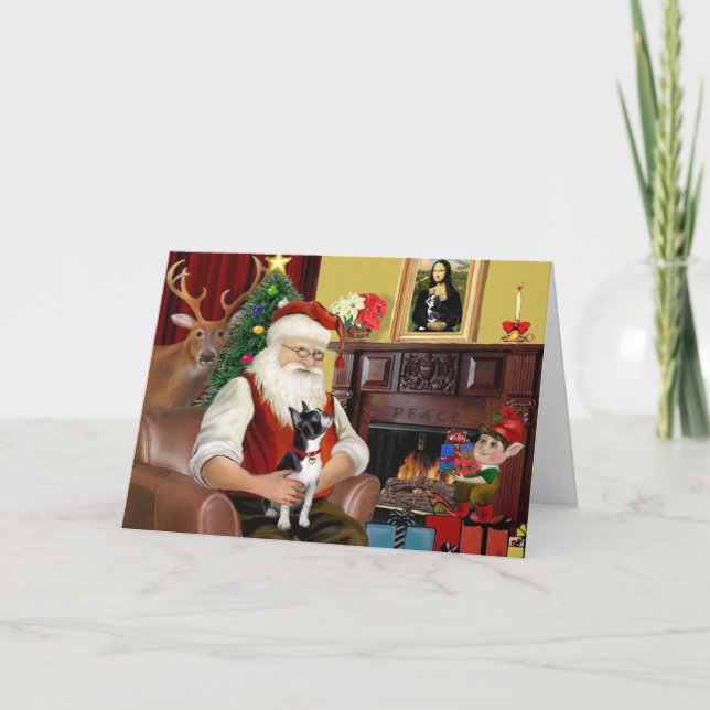 Cartes Pour Fêtes Annuelles Père Noël Boston Terrier (Devant)