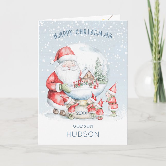 Cartes Pour Fêtes Annuelles Père Noël boule à neige lutin Noël (Devant)