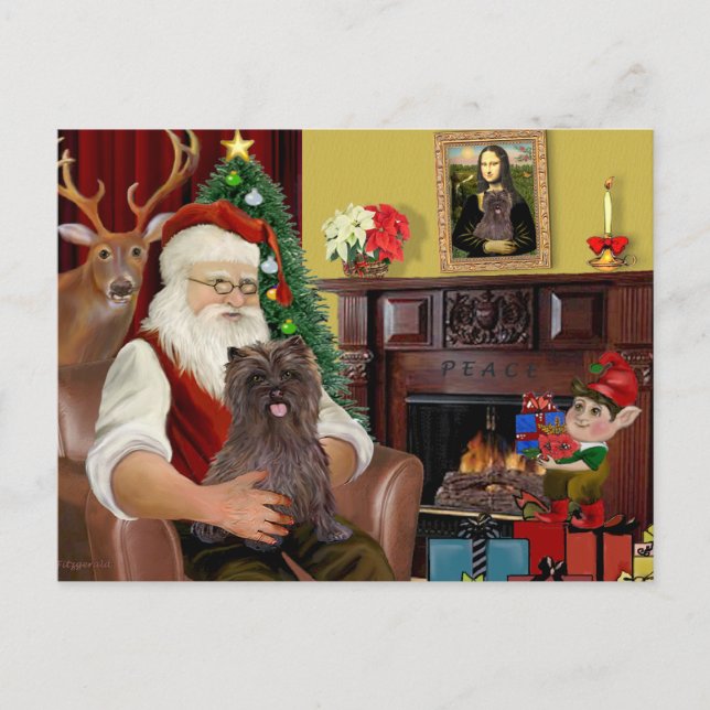 Cartes Pour Fêtes Annuelles Père Noël Brindle Cairn Terrier (Devant)