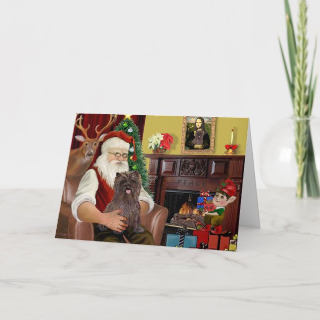 Cartes Pour Fêtes Annuelles Père Noël Brindle Cairn Terrier (Devant)