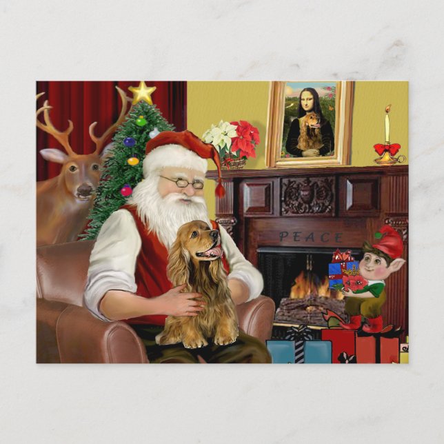 Cartes Pour Fêtes Annuelles Père Noël Brown Cocker Espagnol (Devant)