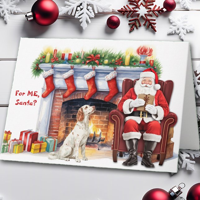 Cartes Pour Fêtes Annuelles Père Noël Cadeau Anglais Setter Chien mignon Noël (Créateur téléchargé)