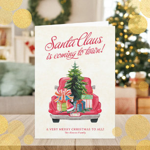 Cartes Pour Fêtes Annuelles Père Noël Camion Vintage rouge avec cadeaux