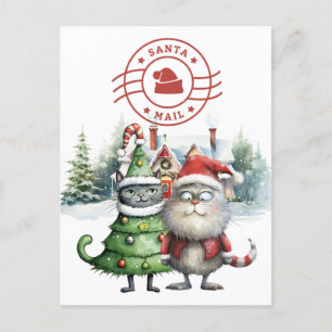 Cartes Pour Fêtes Annuelles Père Noël Cat Mail avec arbre de Noël