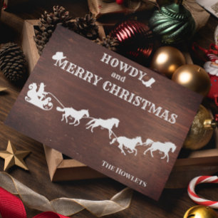 Cartes Pour Fêtes Annuelles Père Noël cavalier de l'Ouest Noël cheval traîneau