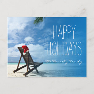 Cartes Pour Fêtes Annuelles Père Noël Chaise Lounge Sur La Plage