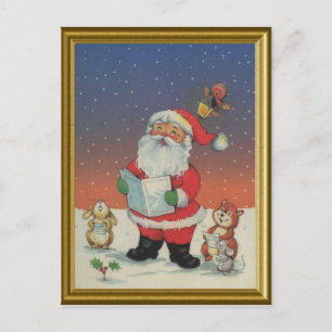 Cartes Pour Fêtes Annuelles père Noël, chantant des chansons avec les animaux