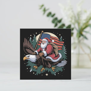Cartes Pour Fêtes Annuelles Père Noël chevauchant un aigle drapeau américain N