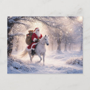 Cartes Pour Fêtes Annuelles Père Noël chevauchant un beau cheval blanc Noël