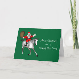 Cartes Pour Fêtes Annuelles Père Noël chevauchant un cheval gris