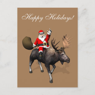 Cartes Pour Fêtes Annuelles Père Noël chevauchant un élan