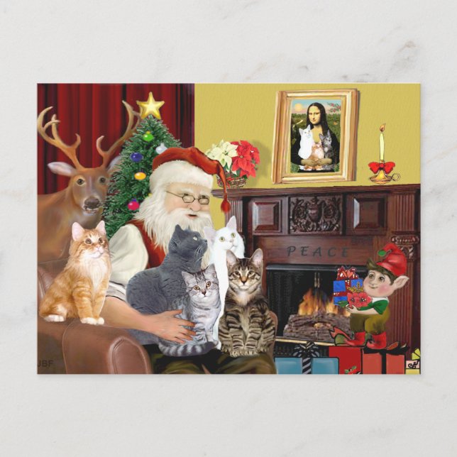 Cartes Pour Fêtes Annuelles Père Noël, cinq chats (Devant)