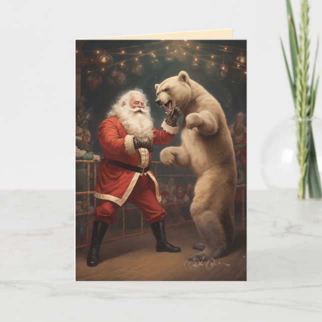 Cartes Pour Fêtes Annuelles Père Noël combat les ours (Devant)