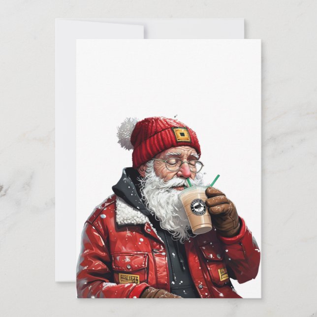 Cartes Pour Fêtes Annuelles Père Noël cool buvant un café glacé Art de Noël (Devant)