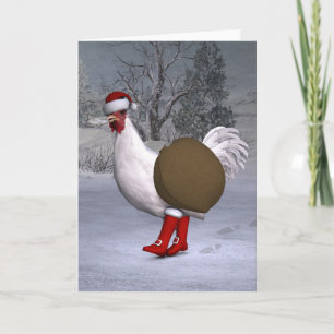 Cartes Pour Fêtes Annuelles Père Noël coq blanc