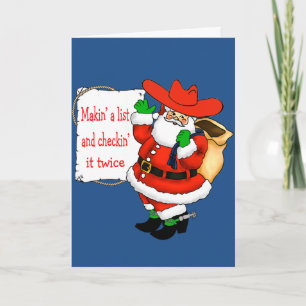 Cartes Pour Fêtes Annuelles Père Noël Cowboy de l'Ouest faisant une liste
