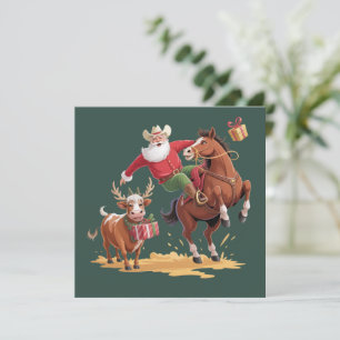 Cartes Pour Fêtes Annuelles Père Noël Cowboy Occidental Rodeo de Noël Cheval &