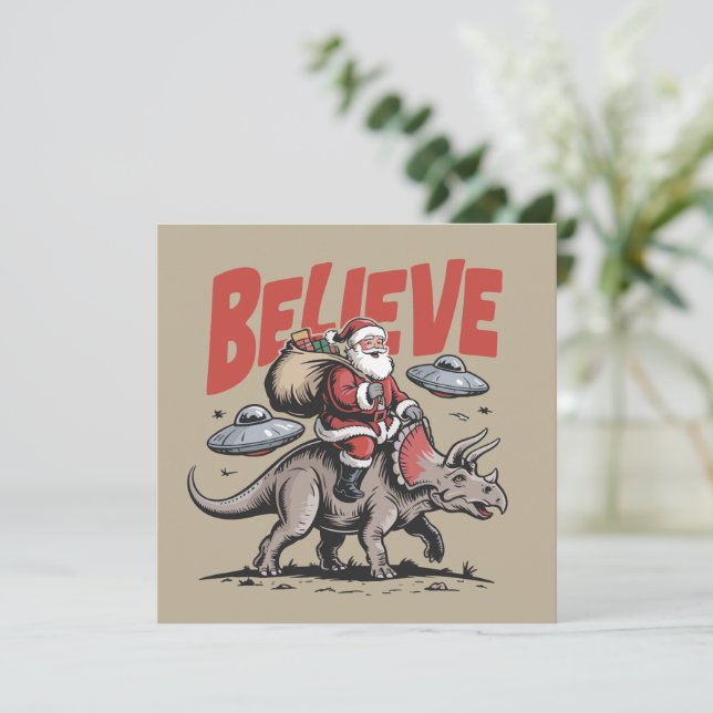 Cartes Pour Fêtes Annuelles Père Noël Croire Dinosaure Noël Triceratops (Debout devant)