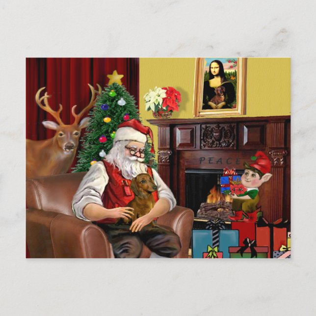 Cartes Pour Fêtes Annuelles Père Noël Dachshund (b/r) (Devant)