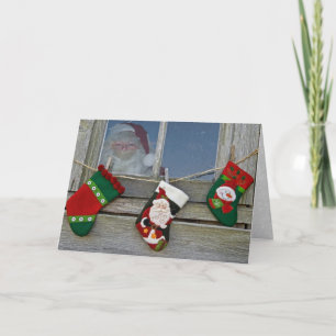 Cartes Pour Fêtes Annuelles Père Noël dans la fenêtre de la grange