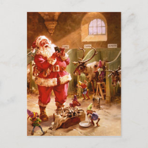 Cartes Pour Fêtes Annuelles père Noël dans la grange Reindeer