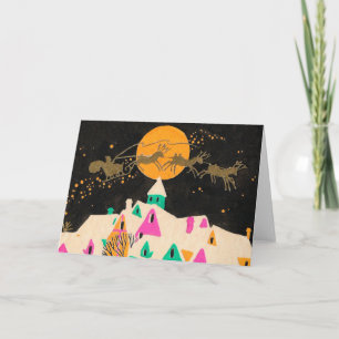 Cartes Pour Fêtes Annuelles Père Noël dans le ciel avec les toits