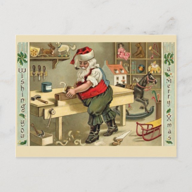Cartes Pour Fêtes Annuelles Père Noël dans son atelier (Devant)