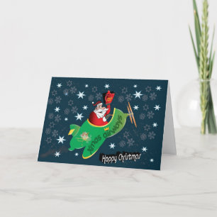 Cartes Pour Fêtes Annuelles père Noël dans son avion magique