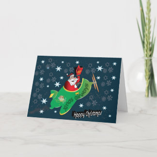 Cartes Pour Fêtes Annuelles Père Noël dans son avion magique