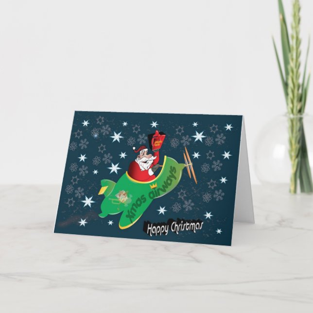 Cartes Pour Fêtes Annuelles Père Noël dans son avion magique (Devant)