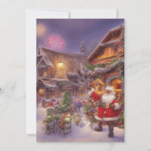 Cartes Pour Fêtes Annuelles Père Noël Dans Un Paysage D'Imaginaire De Village 