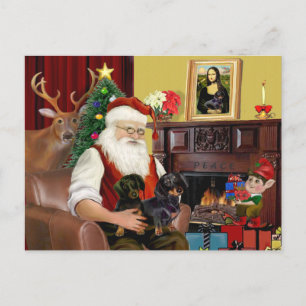 Cartes Pour Fêtes Annuelles père Noël de 2 Dachshunds (b-t)