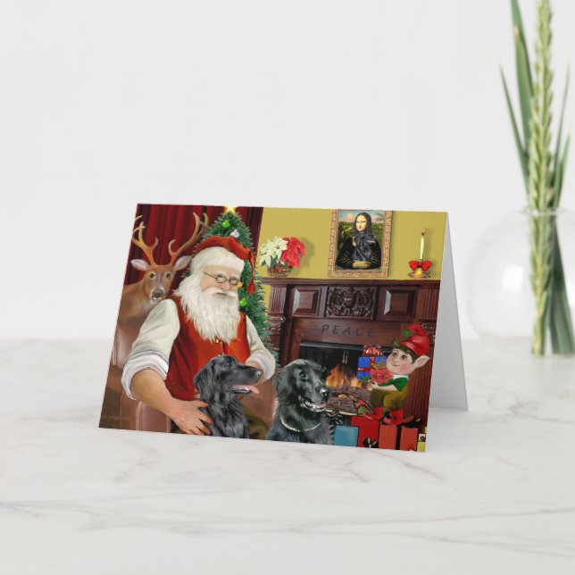 Cartes Pour Fêtes Annuelles Père Noël de deux récupérateurs à revêtement plat (Devant)