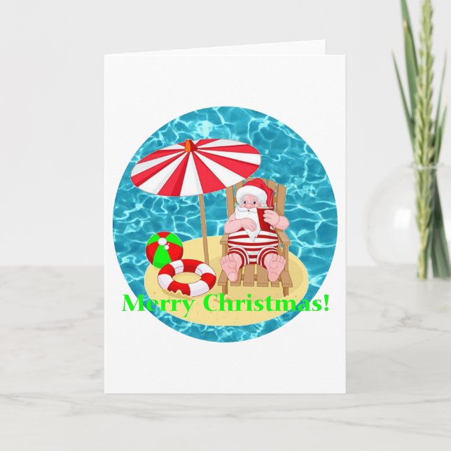 Cartes Pour Fêtes Annuelles Père Noël de la plage (Devant)