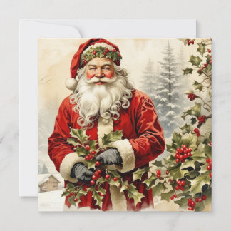 Cartes Pour Fêtes Annuelles Père Noël de Noël avec baie de houx