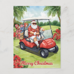 Cartes Pour Fêtes Annuelles Père Noël de Noël de golf conduisant une voiturett