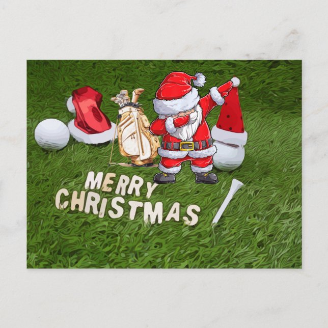 Cartes Pour Fêtes Annuelles Père Noël de Noël de golf et balle de golf  (Devant)