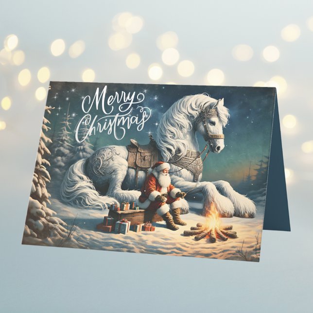 Cartes Pour Fêtes Annuelles Père Noël de Noël et Cheval Blanc Magique (Créateur téléchargé)