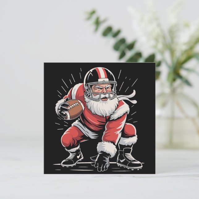 Cartes Pour Fêtes Annuelles Père Noël de Noël Footballeur Lineman Quarterback  (Debout devant)