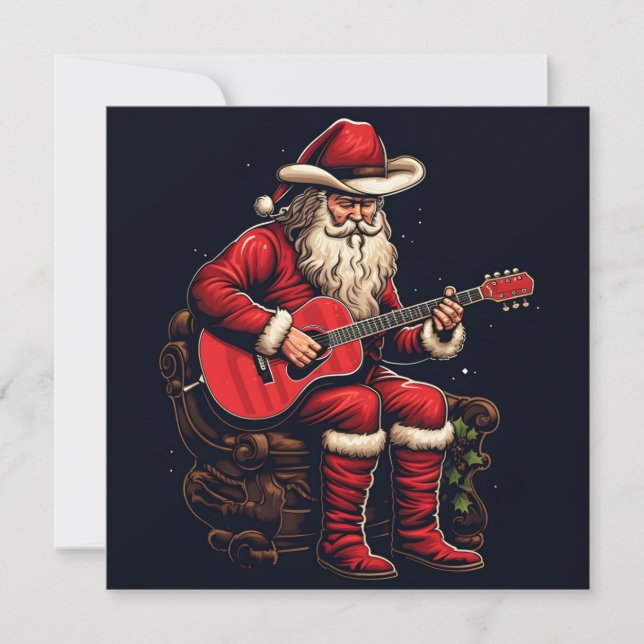 Cartes Pour Fêtes Annuelles Père Noël de Noël jouant de la guitare  (Devant)